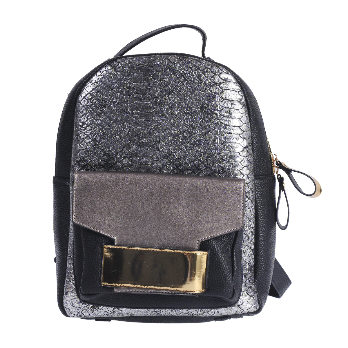 Metallic Snakeskin Faux Leather Backpack, Chic Mini Daypack