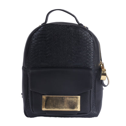 Metallic Snakeskin Faux Leather Backpack, Chic Mini Daypack