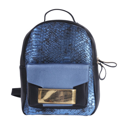 Metallic Snakeskin Faux Leather Backpack, Chic Mini Daypack