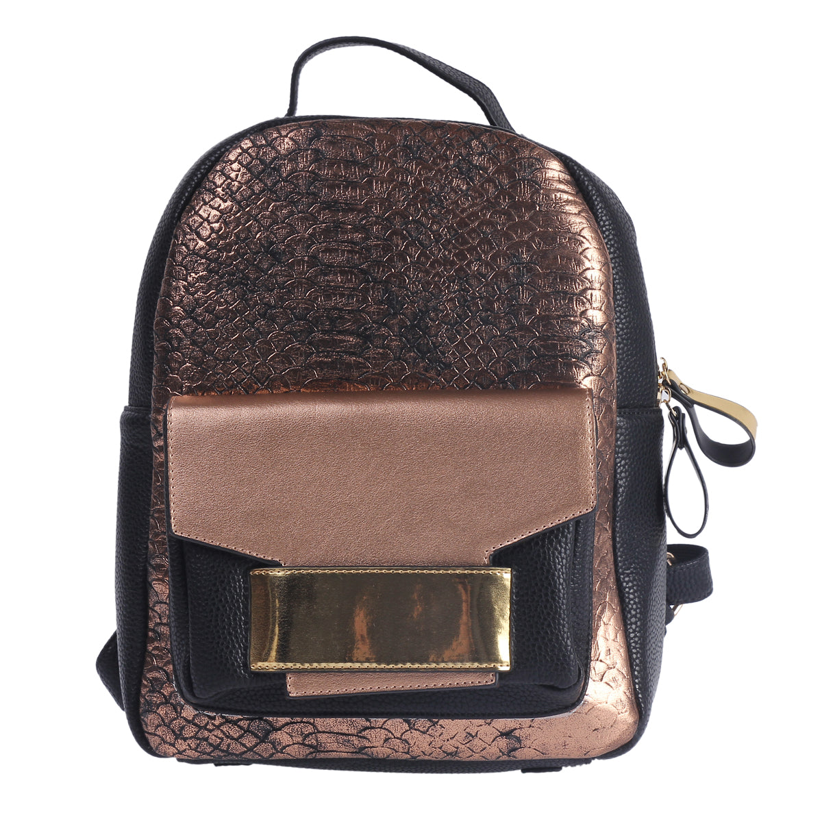 Metallic Snakeskin Faux Leather Backpack, Chic Mini Daypack