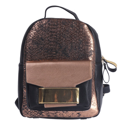 Metallic Snakeskin Faux Leather Backpack, Chic Mini Daypack