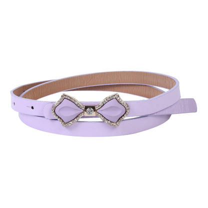 Shiny Faux Leather Bowknot Rhinestone Slim Belt for Women