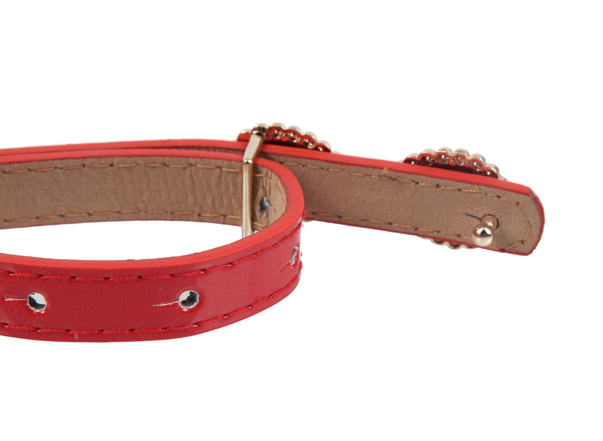 Women's Thin Patent Leather Belt with Double Teardrop Rhinestone Buckle
