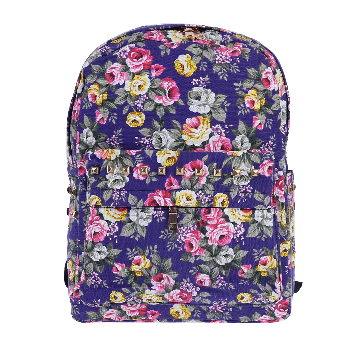 Floral Rivet Canvas Backpack, Vintage Style Daypack for Women