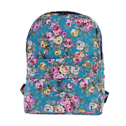 Floral Rivet Canvas Backpack, Vintage Style Daypack for Women