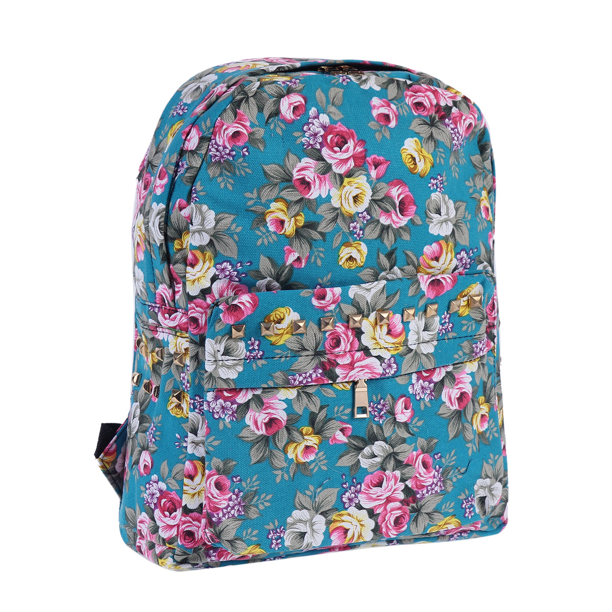Floral Rivet Canvas Backpack, Vintage Style Daypack for Women