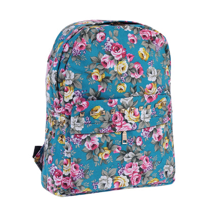 Floral Rivet Canvas Backpack, Vintage Style Daypack for Women
