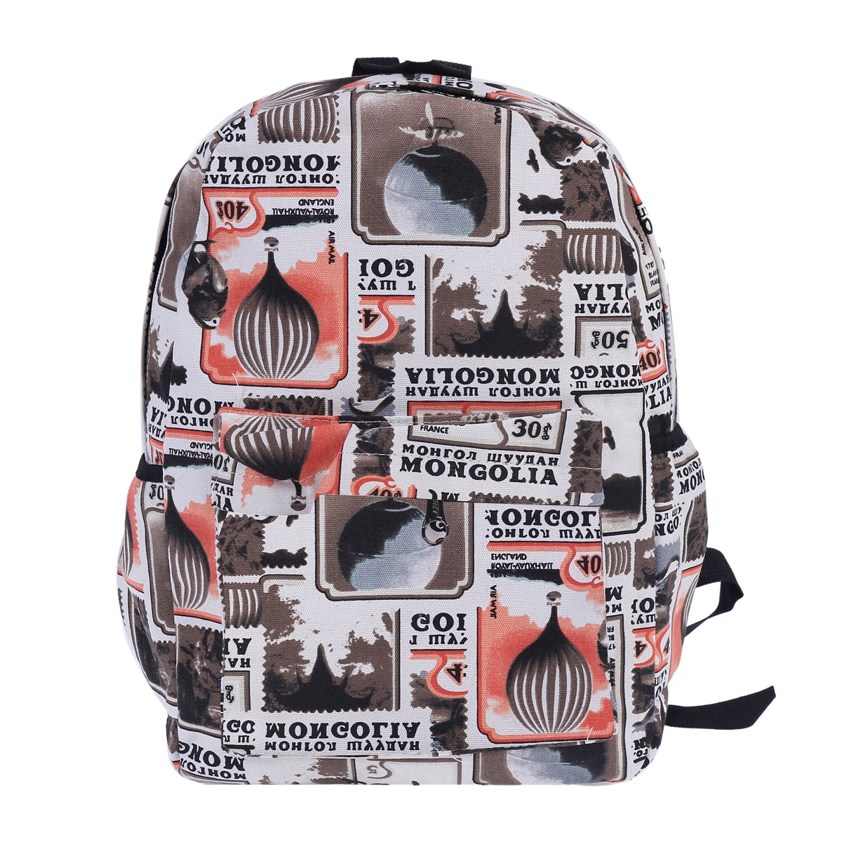 Vintage Stamp Hot Air Balloon Canvas Backpack, Casual Travel Daypack