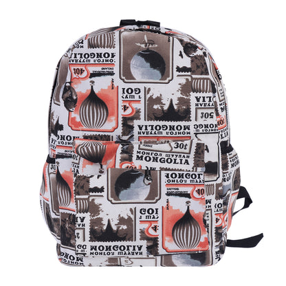 Vintage Stamp Hot Air Balloon Canvas Backpack, Casual Travel Daypack
