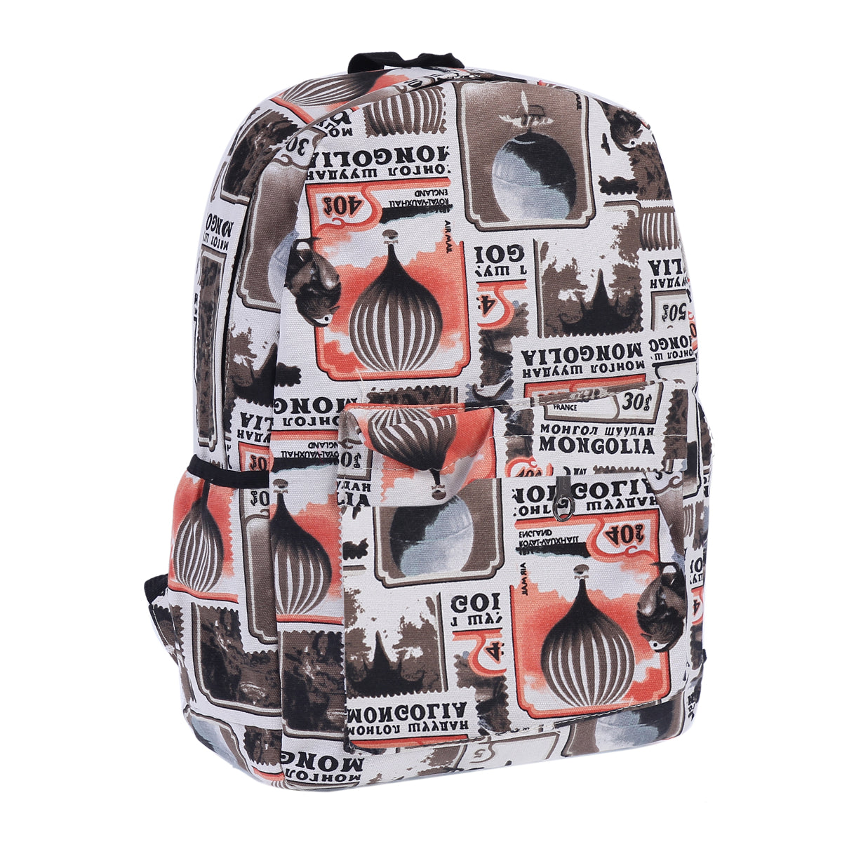 Vintage Stamp Hot Air Balloon Canvas Backpack, Casual Travel Daypack