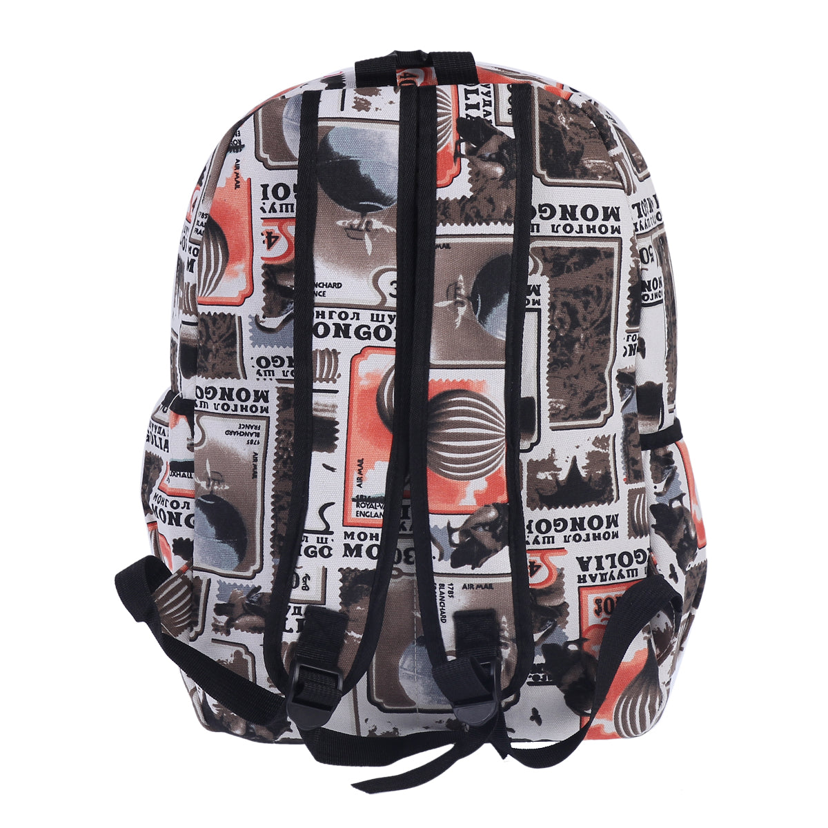 Vintage Stamp Hot Air Balloon Canvas Backpack, Casual Travel Daypack