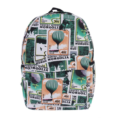 Vintage Stamp Hot Air Balloon Canvas Backpack, Casual Travel Daypack