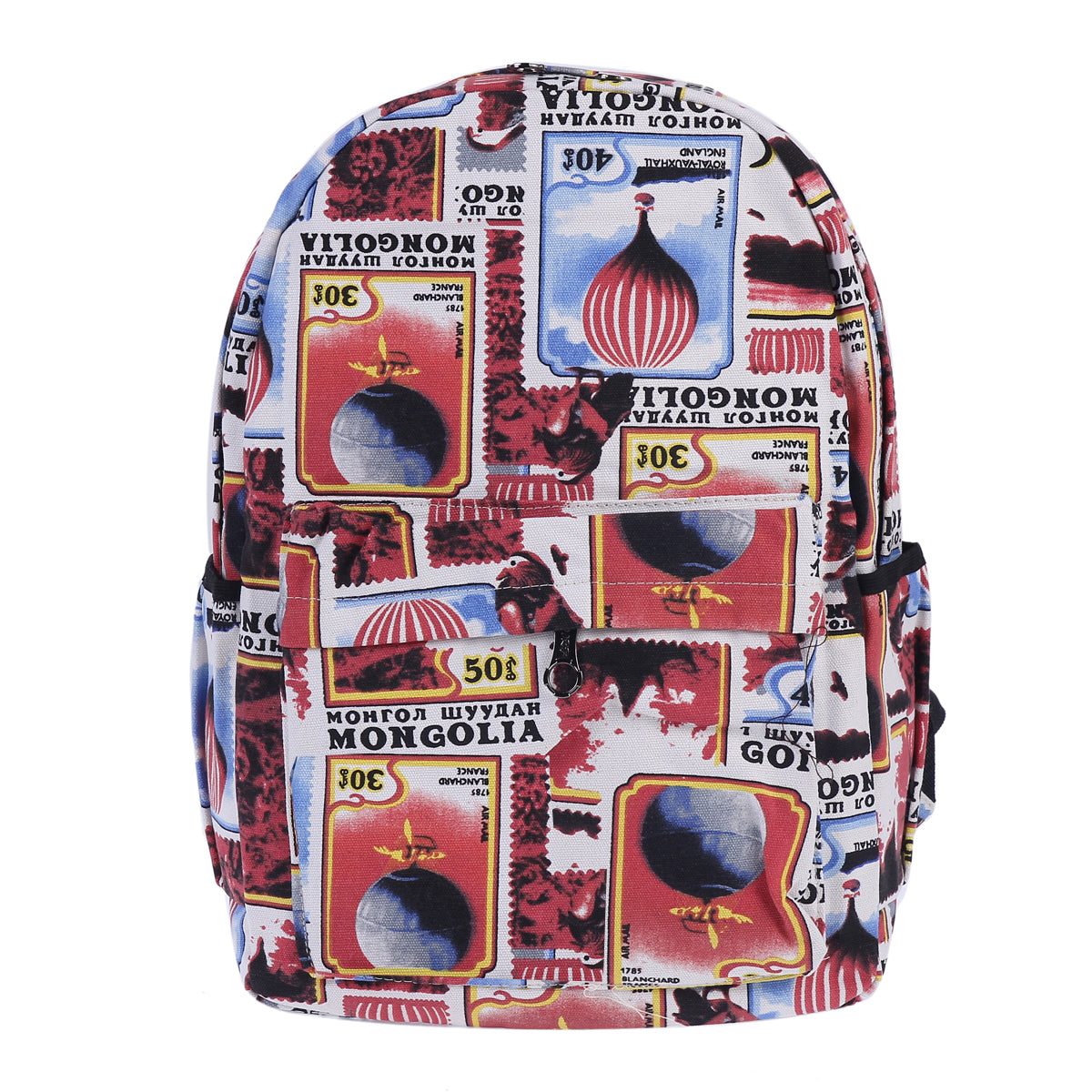 Vintage Stamp Hot Air Balloon Canvas Backpack, Casual Travel Daypack