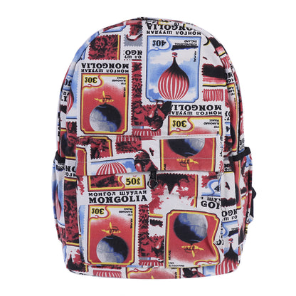 Vintage Stamp Hot Air Balloon Canvas Backpack, Casual Travel Daypack