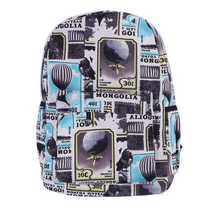 Vintage Stamp Hot Air Balloon Canvas Backpack, Casual Travel Daypack