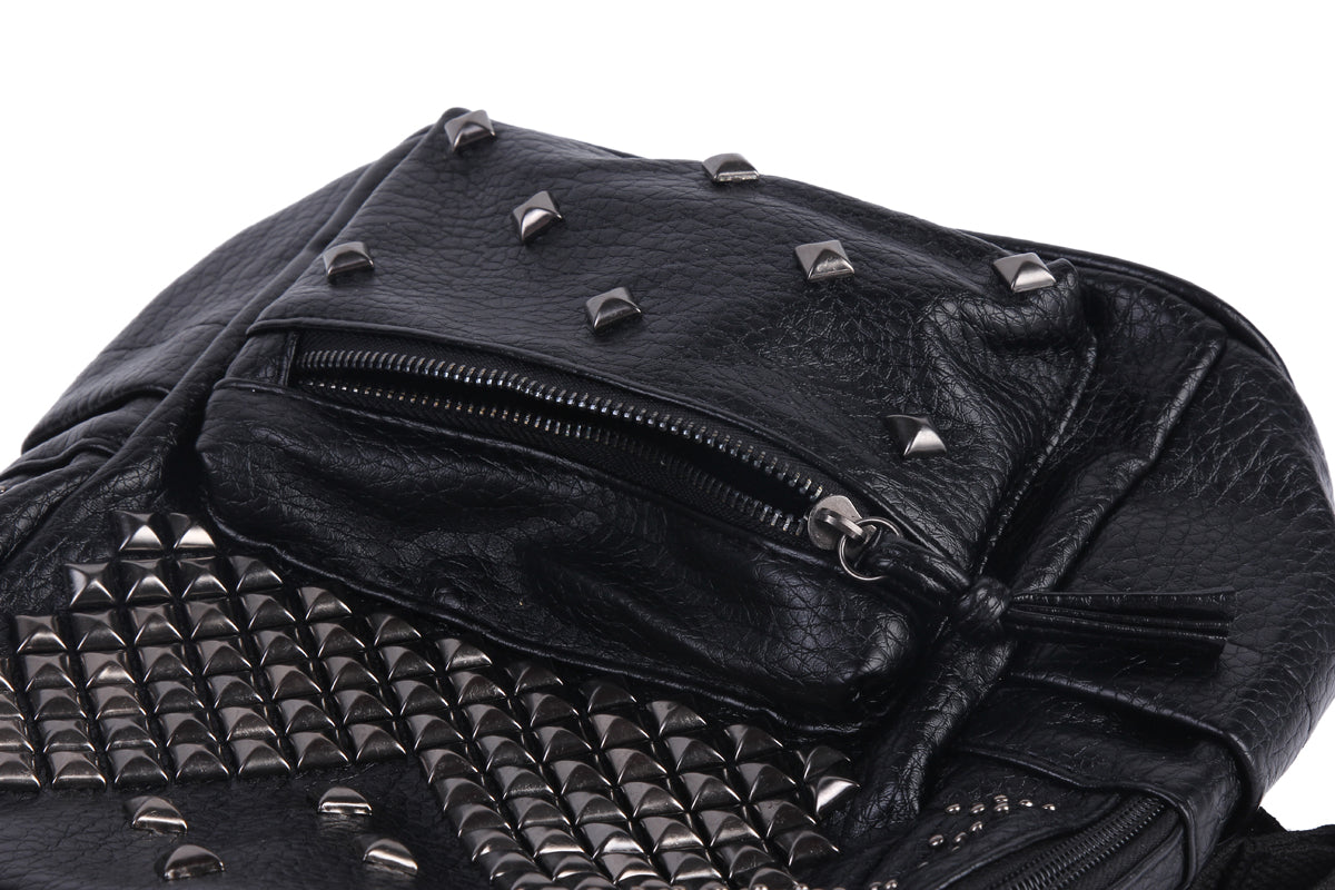 Studded Faux Leather Backpack, Punk Style Mini Daypack