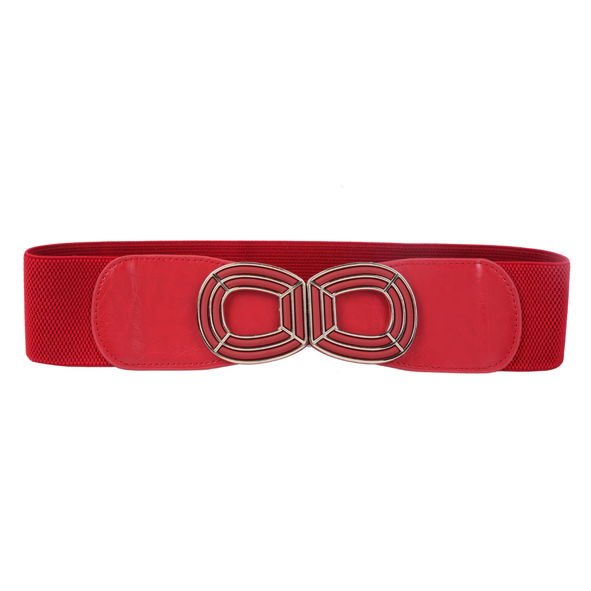 Women's Wide Elastic Waist Belt with Geometric Metal Buckle