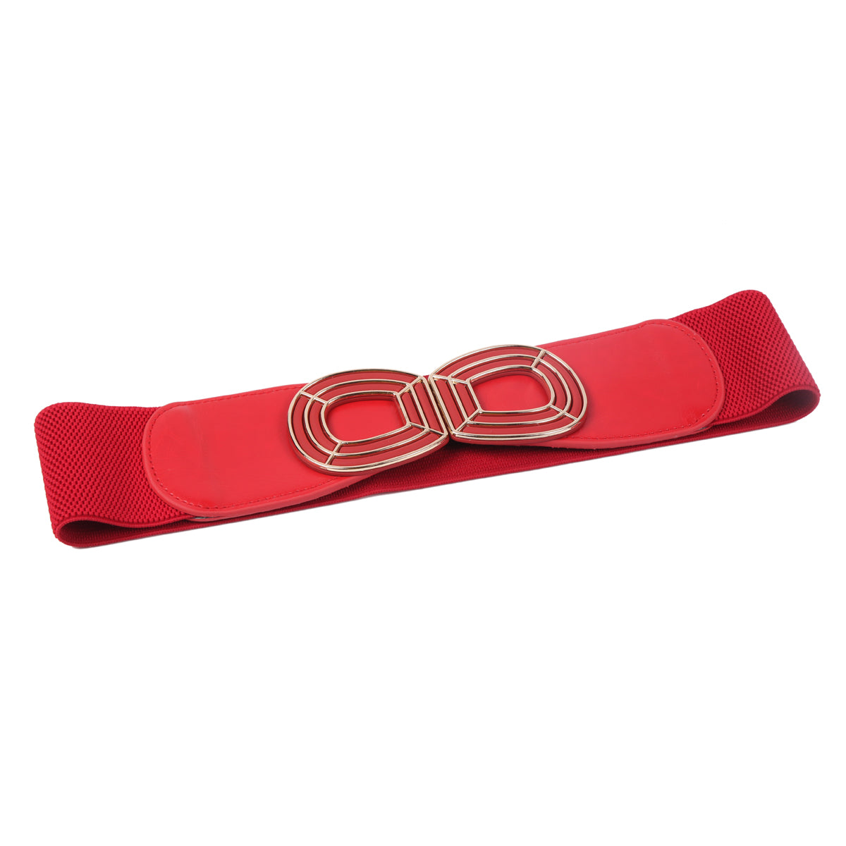 Women's Wide Elastic Waist Belt with Geometric Metal Buckle