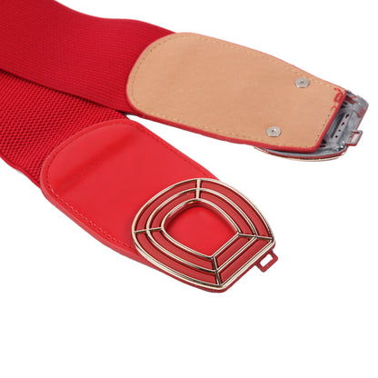 Women's Wide Elastic Waist Belt with Geometric Metal Buckle