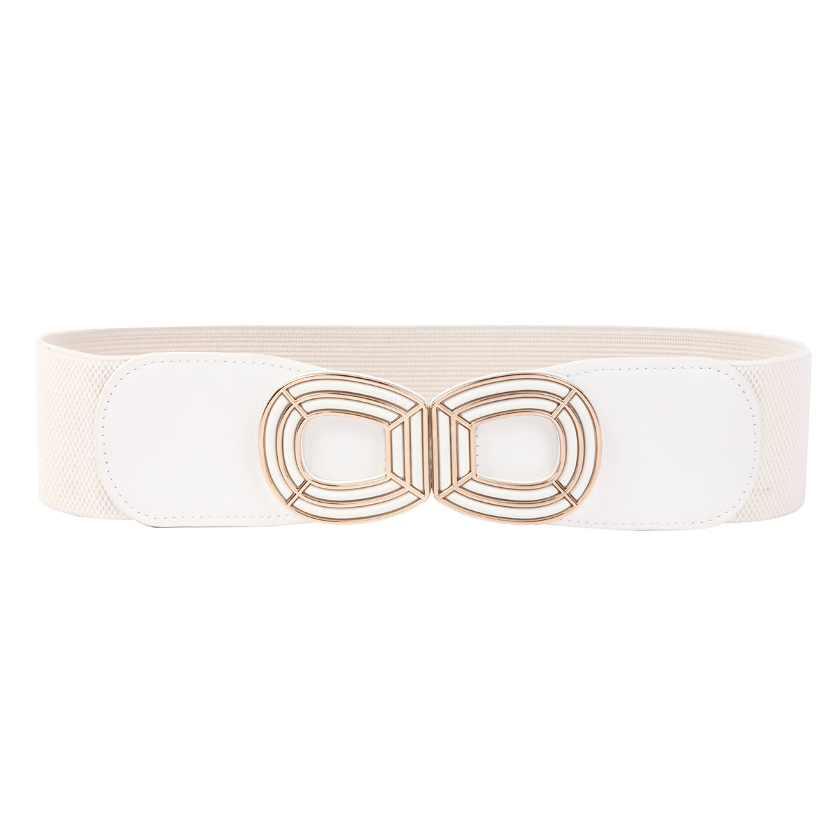 Women's Wide Elastic Waist Belt with Geometric Metal Buckle