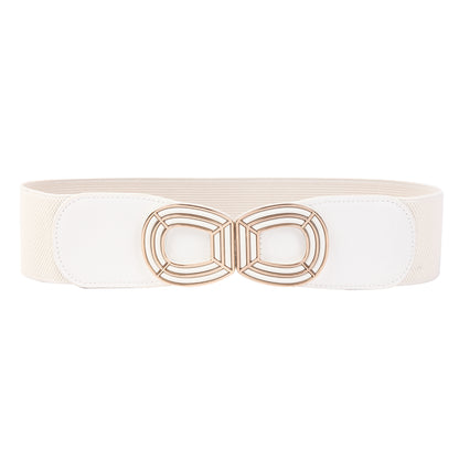 Women's Wide Elastic Waist Belt with Geometric Metal Buckle