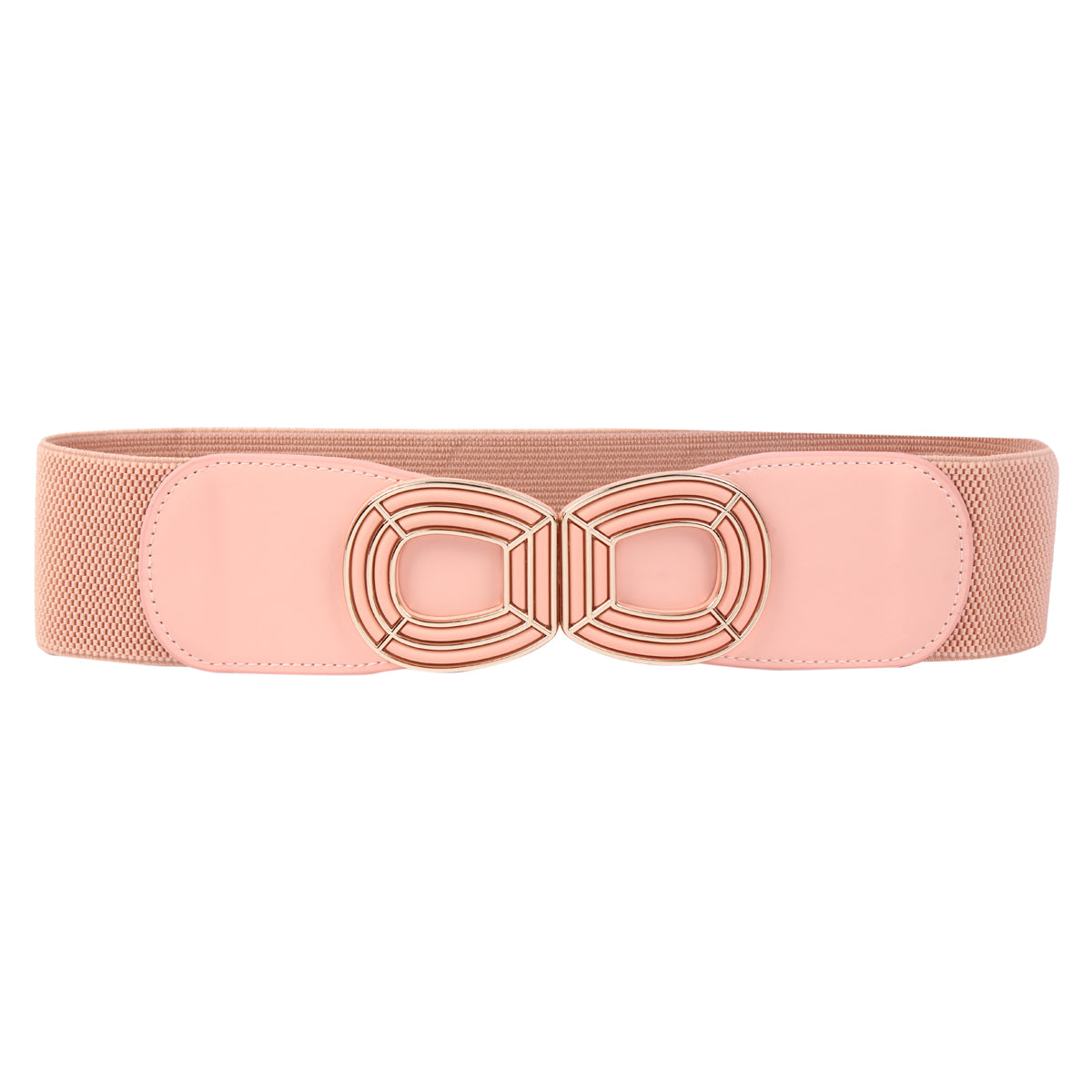 Women's Wide Elastic Waist Belt with Geometric Metal Buckle
