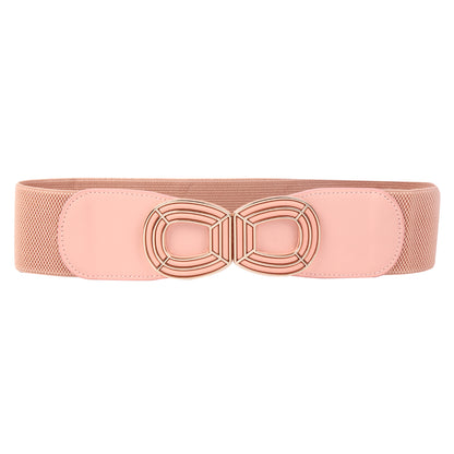 Women's Wide Elastic Waist Belt with Geometric Metal Buckle