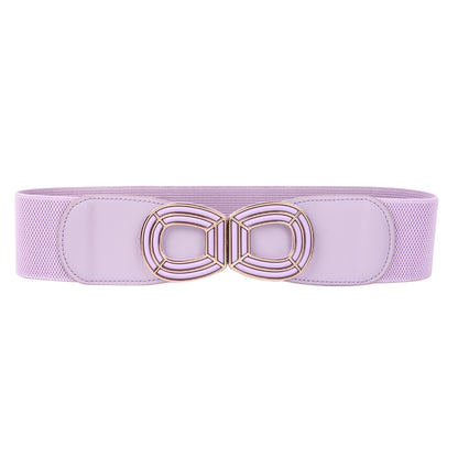 Women's Wide Elastic Waist Belt with Geometric Metal Buckle