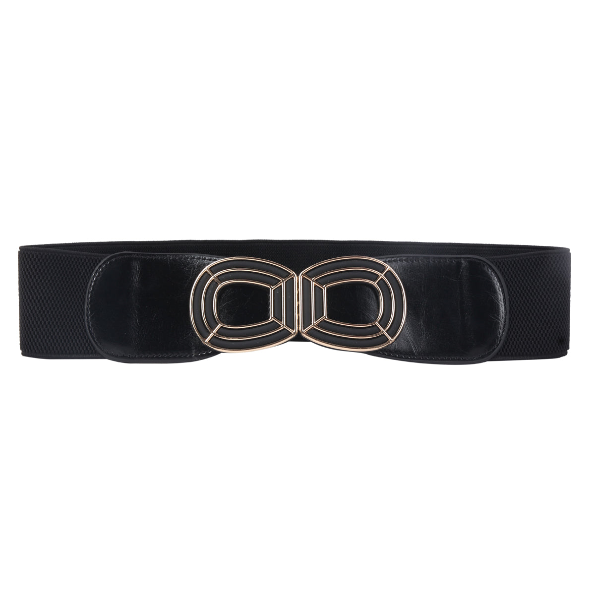 Women's Wide Elastic Waist Belt with Geometric Metal Buckle