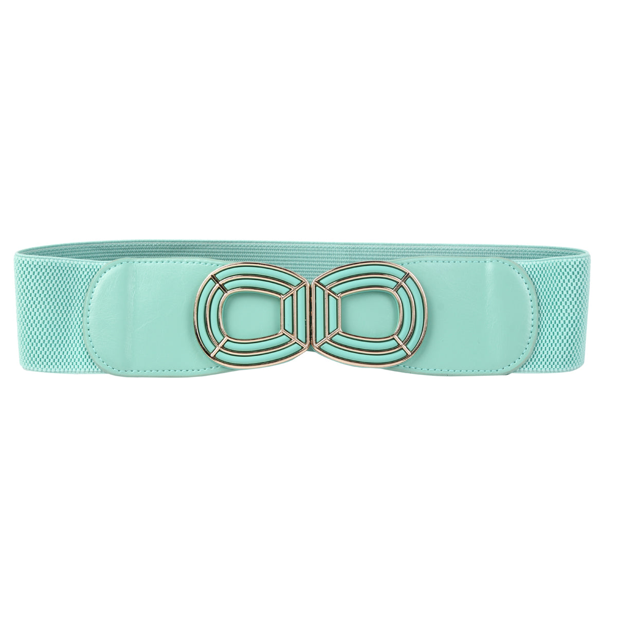 Women's Wide Elastic Waist Belt with Geometric Metal Buckle
